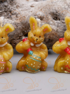 Bienenwachs-Kerze „Malerhase“ Hase mit Ei und Pinsel
