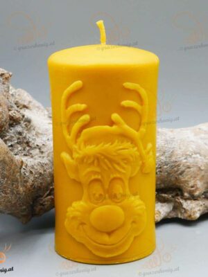 Bienenwachs-Kerze Stumpenkerze „Rudi“ Stumpenkerze mit Renntier Motiv
