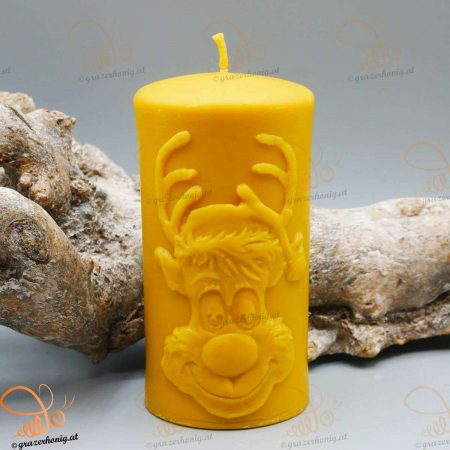 Bienenwachs-Kerze Stumpenkerze „Rudi“ Stumpenkerze mit Renntier Motiv