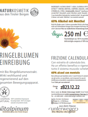 Ringelblumen Einreibung 250 ml Vegan Naturkosmetik