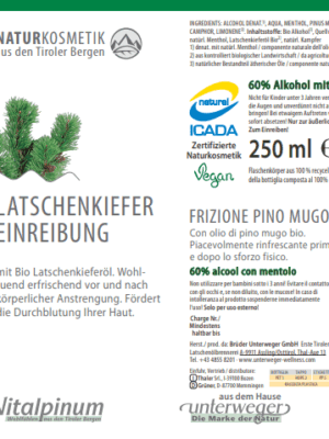 Latschenkiefer Einreibung  250 ml Vegan Naturkosmetik