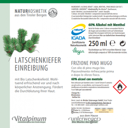 Latschenkiefer Einreibung  250 ml Vegan Naturkosmetik