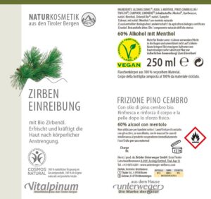 Zirben Einreibung | 250 ml Naturkosmetik Zirben Einreibung 250 ml