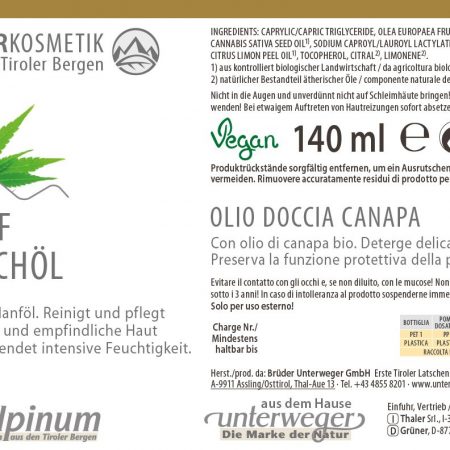 Hanf Duschöl 140 ml Vegan