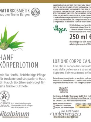 Hanf Körperlotion  250 ml Vegan