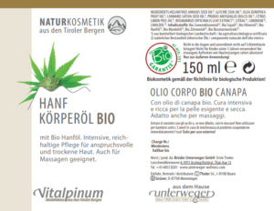 Hanf Körperöl | 150 ml Naturkosmetik Hanf Körperöl BIO 150 ml Vegan