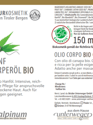 Hanf Körperöl BIO 150 ml Vegan
