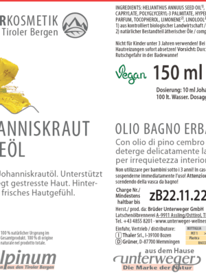 Johanniskraut Badeöl 150 ml Vegan Naturkosmetik