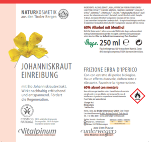Johanniskraut Einreibung  250 ml Bio Vegan Naturkosmetik