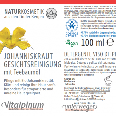 Johanniskraut Gesichtsreinigung mit Teebaumöl 100ml Vegan Naturkosmetik