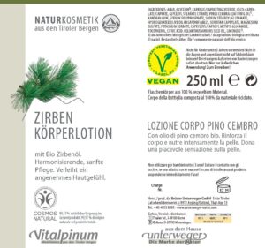 Zirben Körperlotion | 250 ml Naturkosmetik Zirben Körperlotion  250 ml