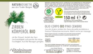 Zirben Körperöl | 150 ml Naturkosmetik  Zirben Körperöl BIO 150 ml