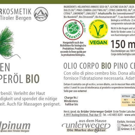 Zirben Körperöl BIO 150 ml