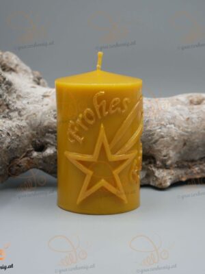 Bienenwachs-Kerze „Frohes Fest“ Stumpenkerze Frohes Fest