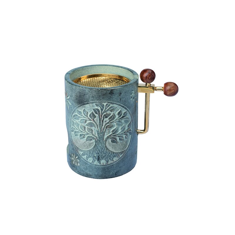 Höhenverstellbares Specksteinstövchen „Lebensbaum“ in anthrazit specksteinstövchen lebensbaum