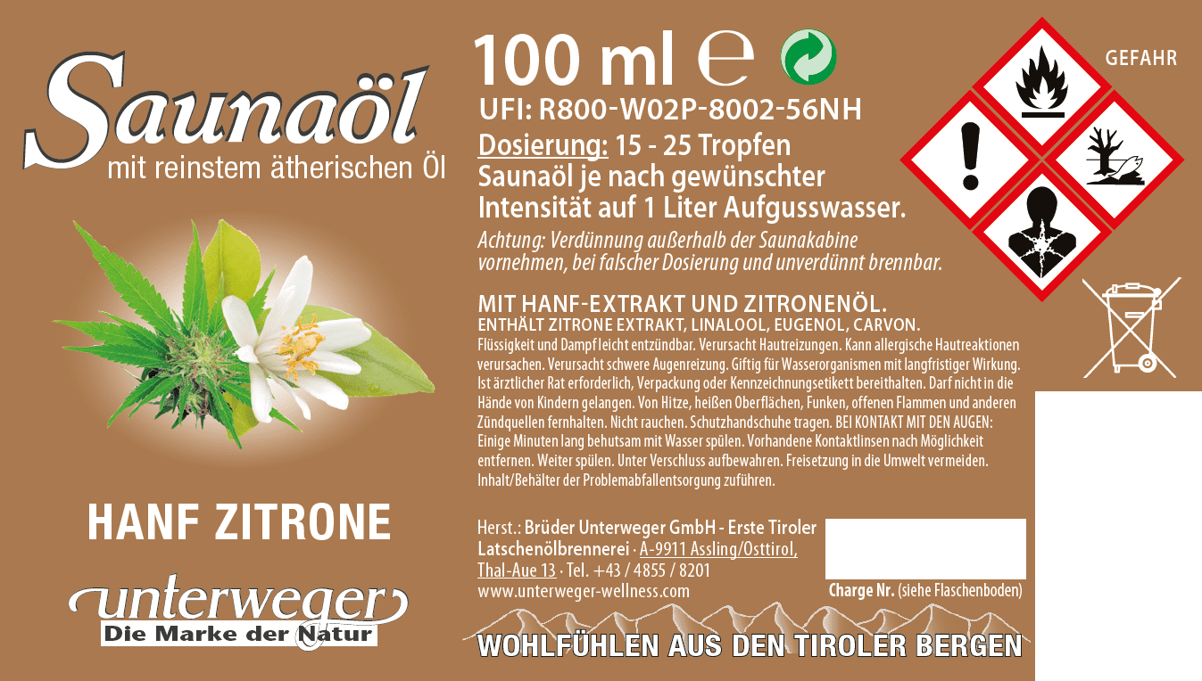 Saunaöl Hanf-Zitrone | 100 ml Saunaöl Hanf- Zitrone