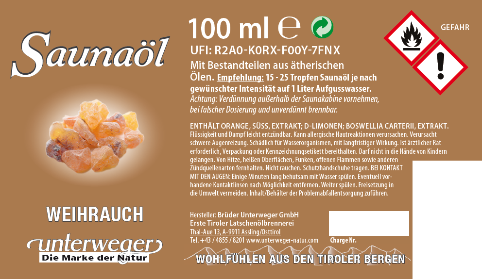 Saunaöl Weihrauch | 100 ml Saunaöl Weihrauch