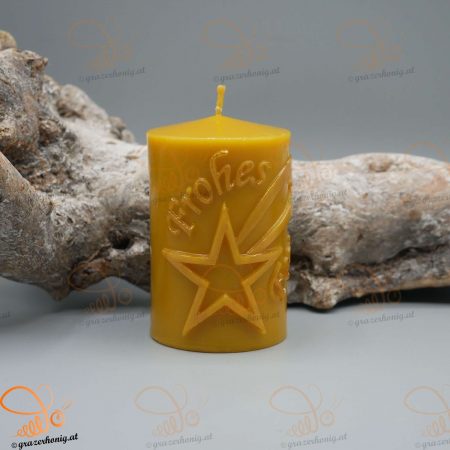 Bienenwachs-Kerze „Frohes Fest“ Stumpenkerze Frohes Fest