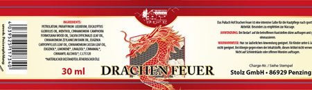Drachen Feuer 30 ml vom Pullach Hof – Etikettansicht mit Inhaltsstoffen