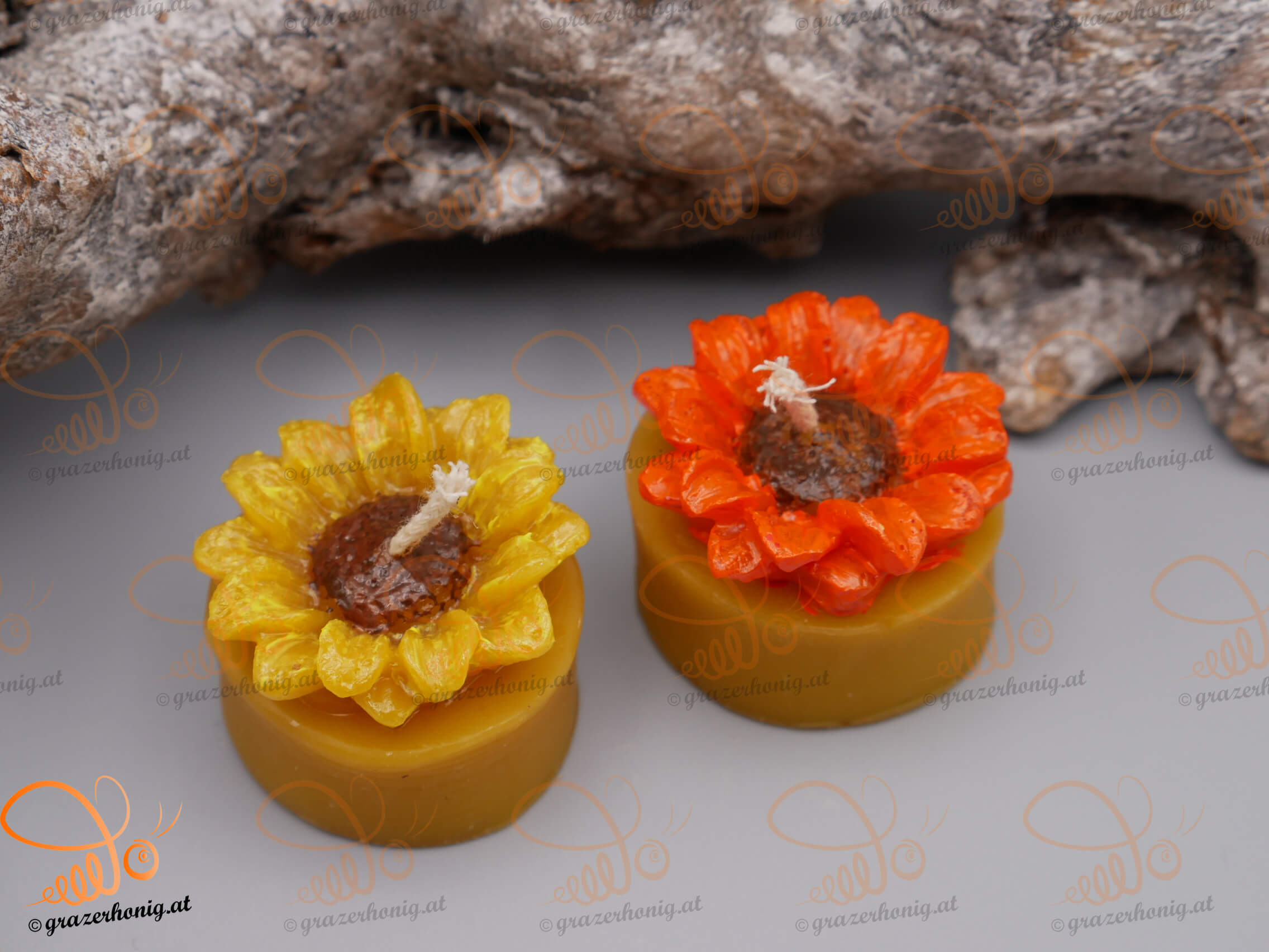 Bienenwachs-Teelicht „Sonnenblume“ Teelichtkerze mit Sonnenblume