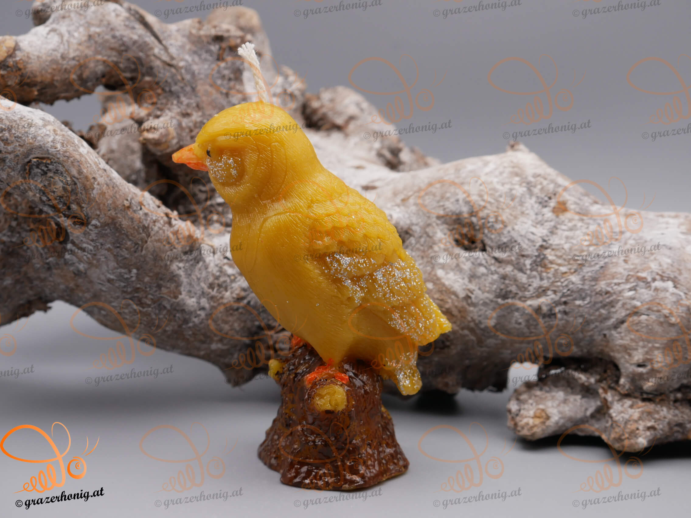 Bienenwachs-Kerze „Zweiggeflüster“ Vogel am Ast