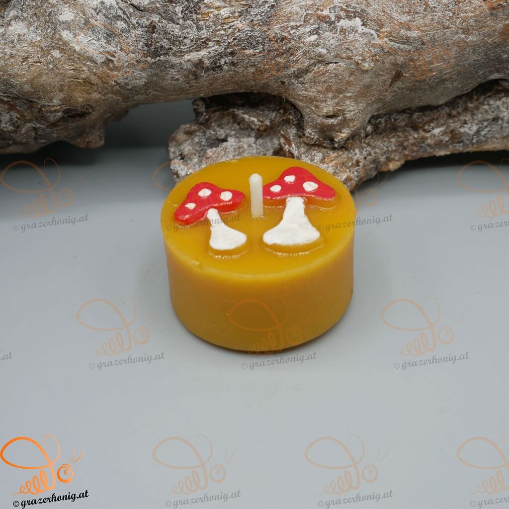 Bienenwachs-Kerze „GlücksTeelich Pilz“ KEZ-10090b