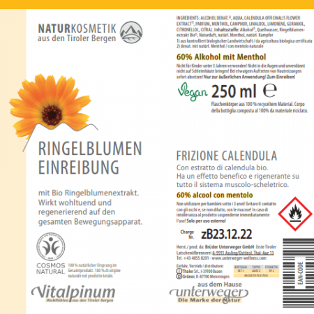 Ringelblumen Einreibung 250 ml Vegan Naturkosmetik