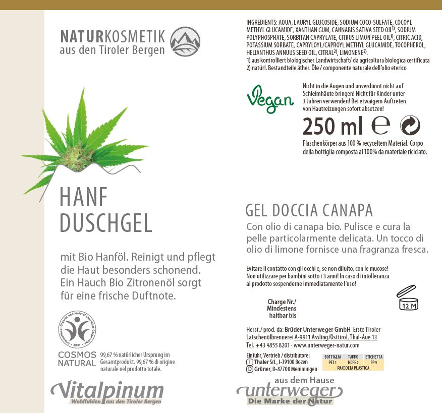 Hanf Duschgel | 250 ml Naturkosmetik Hanf Duschgel 250 ml Vegan