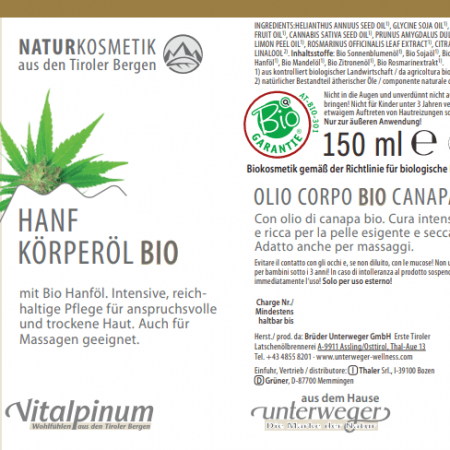 Hanf Körperöl BIO 150 ml Vegan