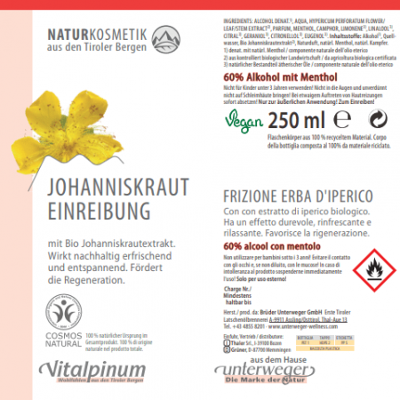 Johanniskraut Einreibung  250 ml Bio Vegan Naturkosmetik