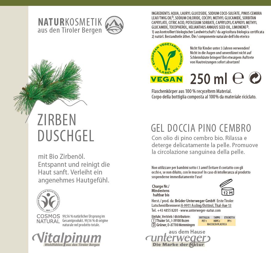 Zirben Duschgel | 250 ml Naturkosmetik Zirben Duschgel NK 250 ml