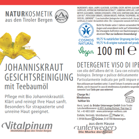 Johanniskraut Gesichtsreinigung mit Teebaumöl 100ml Vegan Naturkosmetik