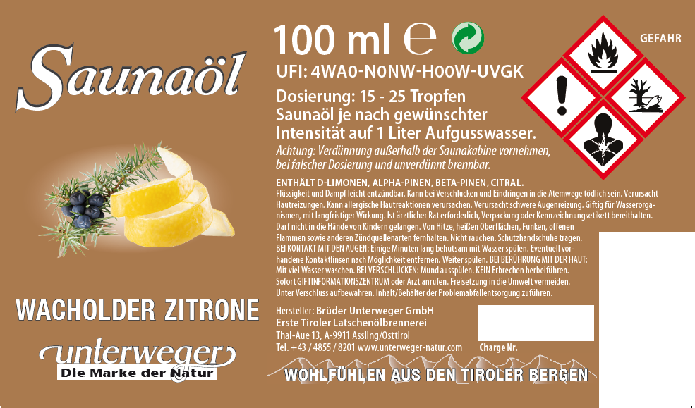 Saunaöl Wacholder-Zitrone | 100 ml Saunaöl Wacholder- Zitrone