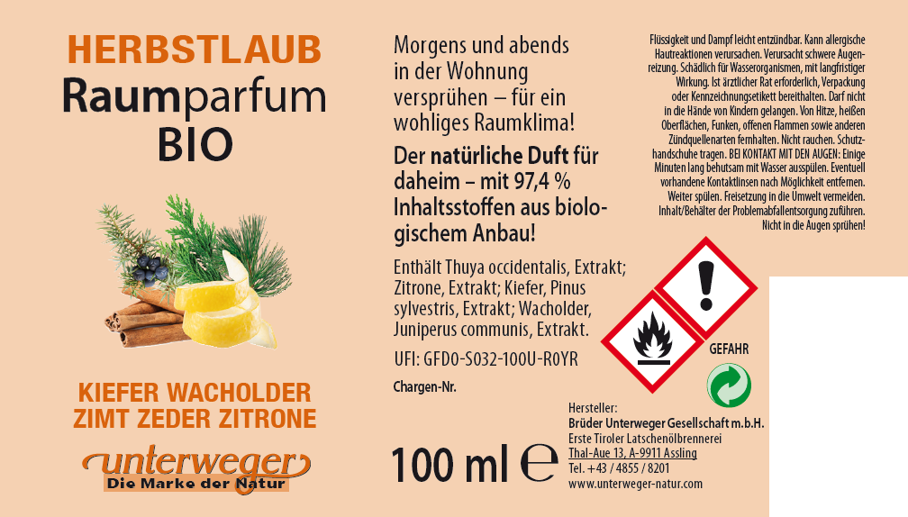 BIO Raumparfum Herbstlaub | 100ml Raumparfum „Herbstlaub