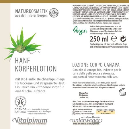 Hanf Körperlotion  250 ml Vegan