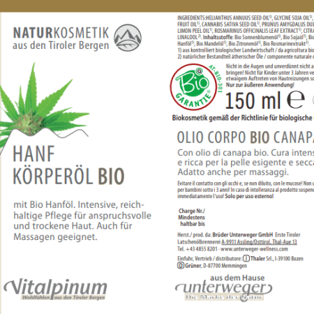 Hanf Körperöl BIO 150 ml Vegan