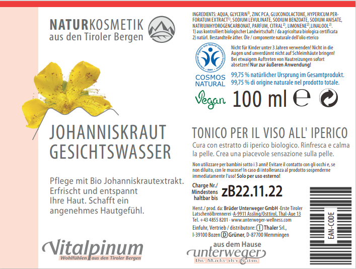 Johanniskraut Gesichtswasser | 100 ml Naturkosmetik Johanniskraut Gesichtswasser 100 ml Naturkosmetik