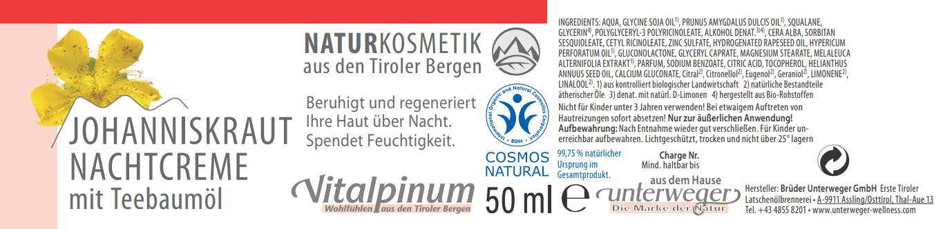 Johanniskraut Teebaumöl Nachtcreme | 50 ml Naturkosmetik Johanniskraut - Teebaumöl Nachtcreme 50 ml Naturkosmetik