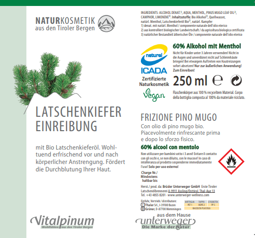 Latschenkiefer Einreibung | 250 ml Naturkosmetik Latschenkiefer Einreibung 250 ml Vegan Naturkosmetik