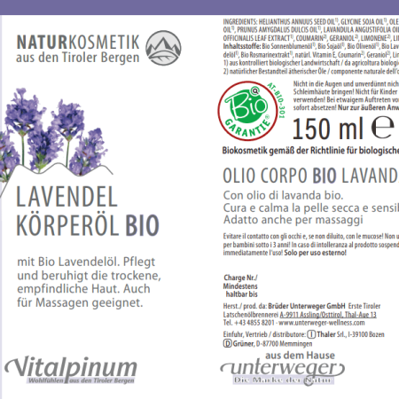 Lavendel Körperöl 150 ml Vegan Naturkosmetik